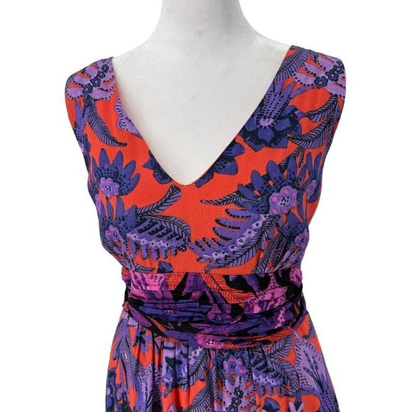 Anthropologie MAEVE Macie Maxi Dress Purple Floral Print Orange Purple Sz US 6 - Picture 4 of 14